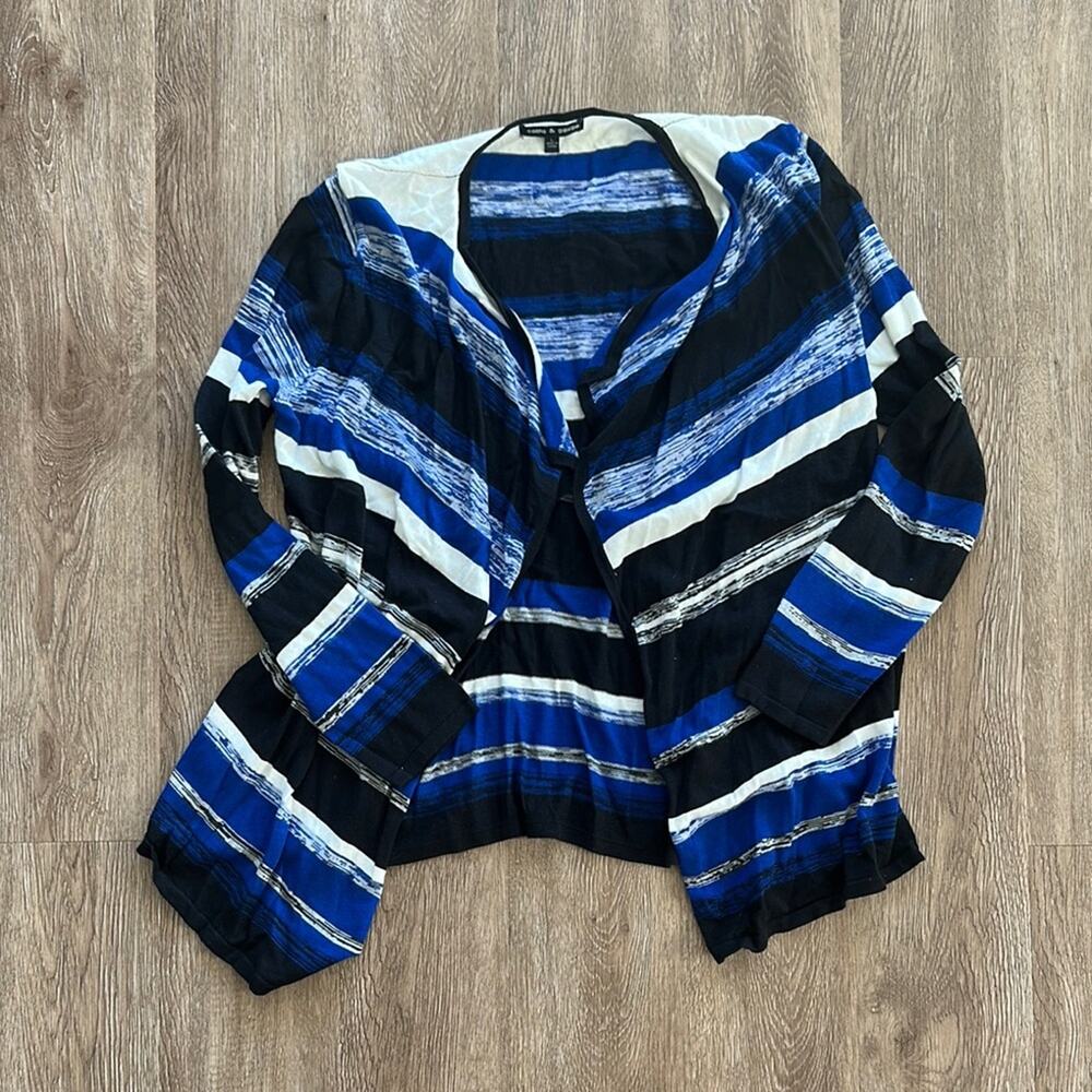 Cable & Gauge Blue & Black Striped Open Front Cardigan Large